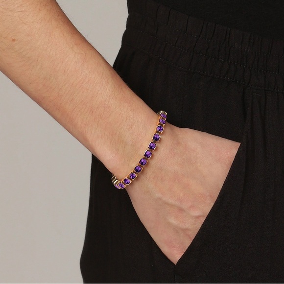 Gold Amethyst Tennis Bracelet | Sparkling Crystal Purple Jewelry |Gift-Ready NWT - Picture 5 of 10